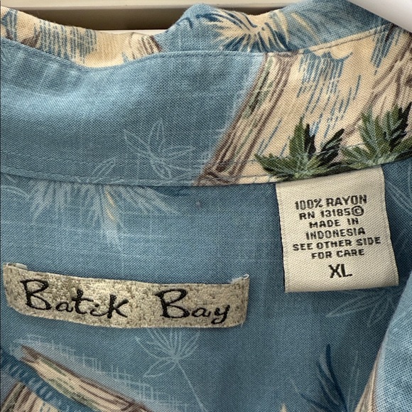 Batik Bay Vintage Hawaiian Blue 100% Rayon Button Down XL Shirt. Beach, Cruise - Picture 2 of 10